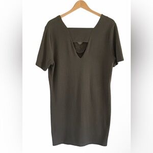 COS Olive Green Short Sleeve V-Neck Shift Dress